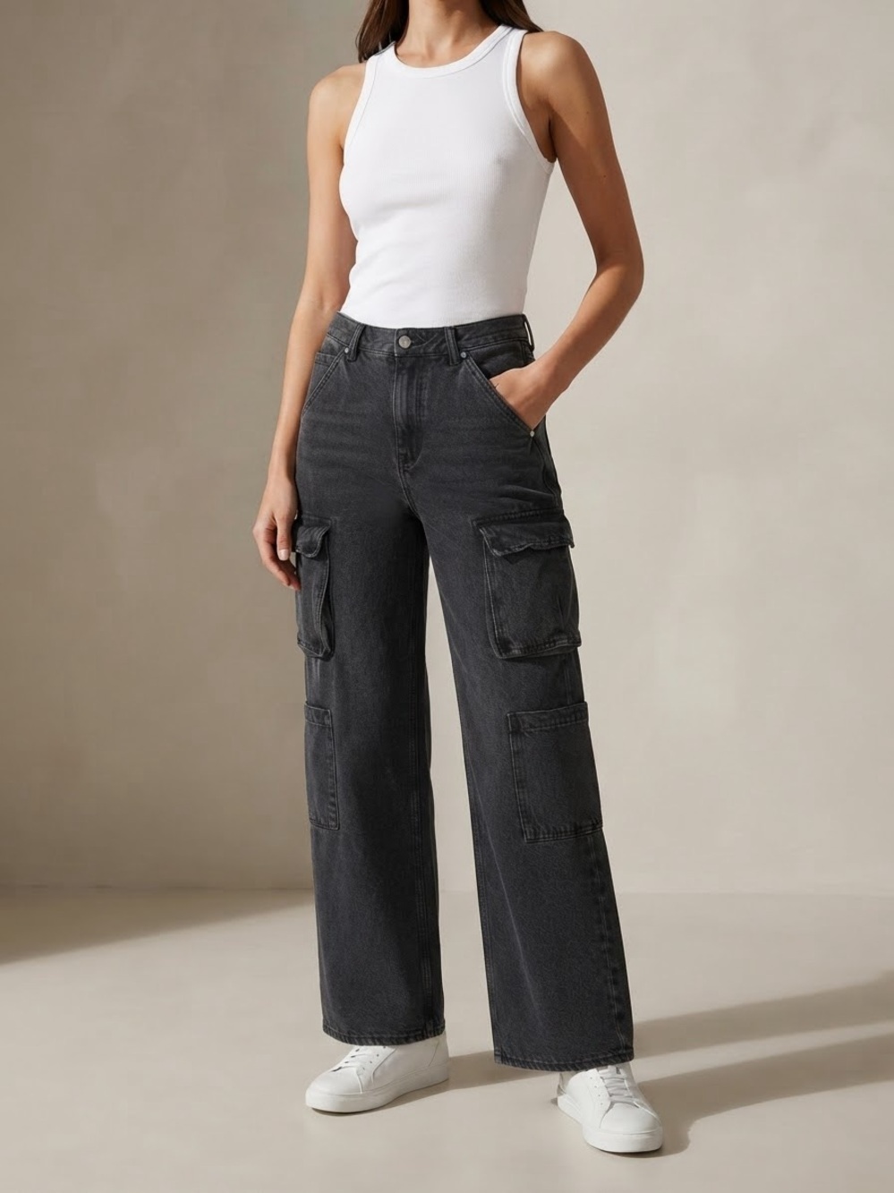 OLD NAVY Mid Rise Baggy Wide Leg Jeans 2 Black Wash EUC